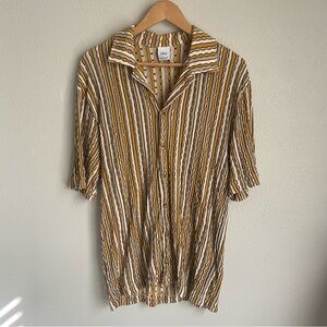 Zara Men's Casual Button Down Shirt - Yellow and Brown Stripes